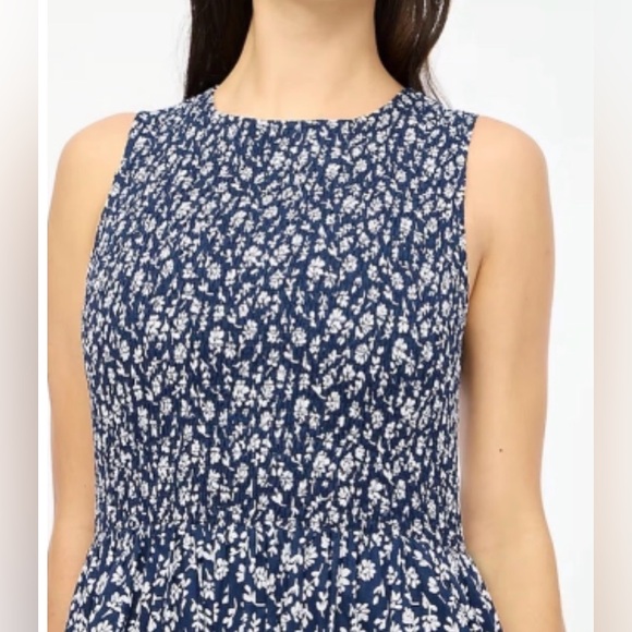 J. Crew Floral Sleeveless Smocked Bodice A-Line Midi Dress Navy X-Small NWT - Picture 3 of 6